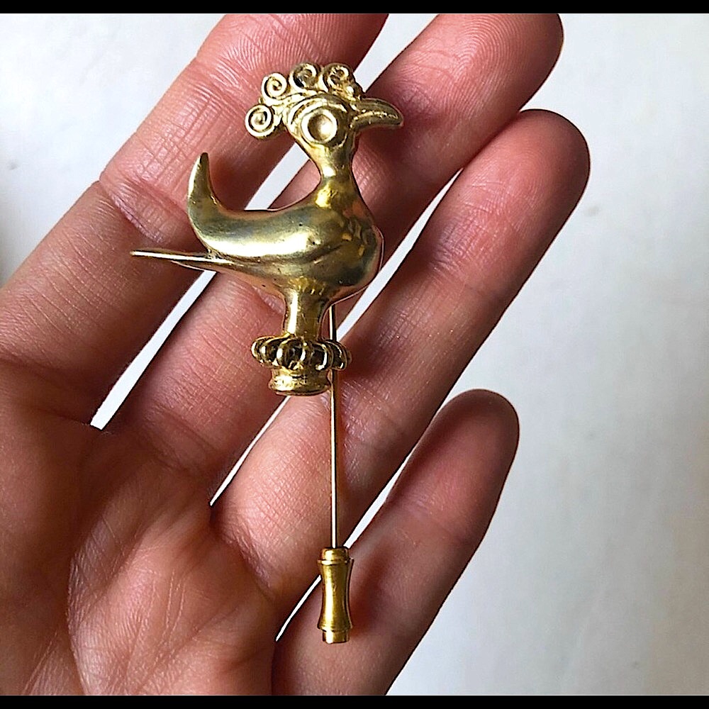Solid Gold Plated Sterling Silver 10 Kt Gold Plating Peacock Pin Brooch 3.5”
